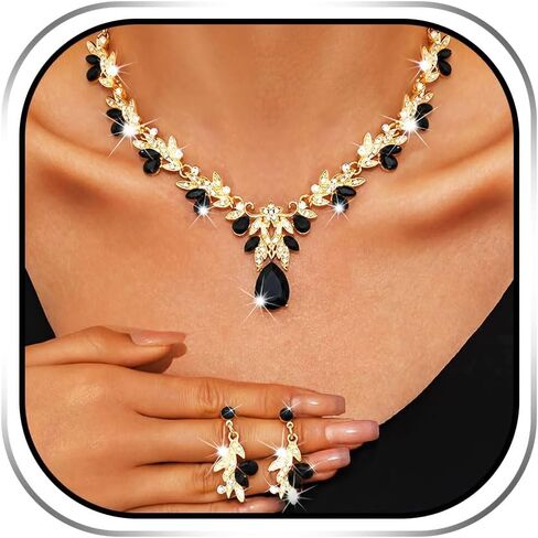 Sixexey Bridal Wedding Jewelry Set Gold Crystal Rhinestone Neck Jewelry Prom Costume Jewelry Necklace for Women in Saudi Arabia