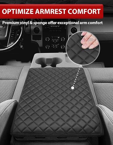 KBH Center Console Armrest Cover for 2011-2014 Ford F150 Accessories, Jump Seat, Car Arm Rest Cushion Protector, PU Leather, Anti-Scratch, Black in Kuwait