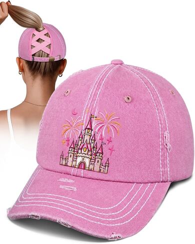 Flafens Women Pony Hats High Ponytail Baseball Caps - Cotton Vintage Washed Distressed Adjustable Criss Cross Trucker Hat in Saudi Arabia