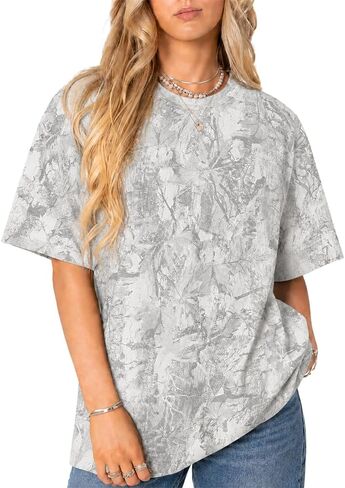 Y2k Camo Oversized Short Sleeve Crew Neck Baggy Shirts Maple Leaf Printed Tshirts Shirts for Women Men in Kuwait