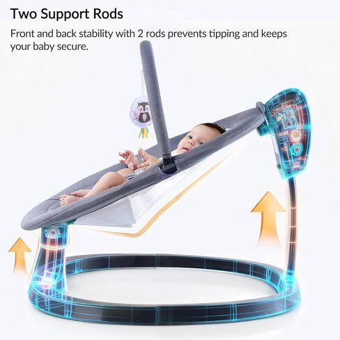 Baby Swings for Infants, Electric Baby Bouncer 3 Speeds, Portable Automatic Rocker with Remote Control, 8 Music Soothing Swing for Newborn 0-6 Month, AC Adapter & Battery Operated, Light Grey in Saudi Arabia
