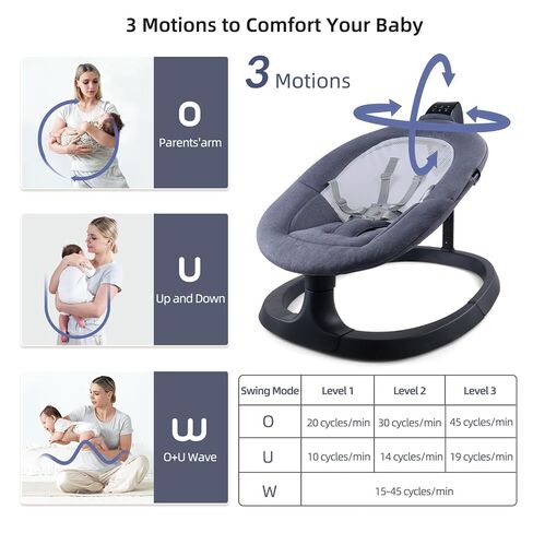 Baby Swings for Infants, Electric Baby Bouncer 3 Speeds, Portable Automatic Rocker with Remote Control, 8 Music Soothing Swing for Newborn 0-6 Month, AC Adapter & Battery Operated, Light Grey in Saudi Arabia