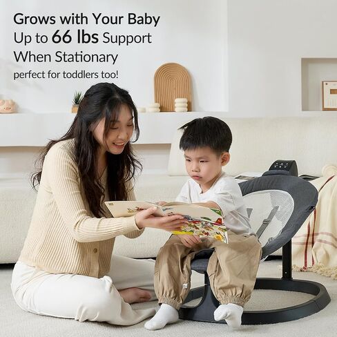 Baby Swings for Infants, Electric Baby Bouncer 3 Speeds, Portable Automatic Rocker with Remote Control, 8 Music Soothing Swing for Newborn 0-6 Month, AC Adapter & Battery Operated, Light Grey in Saudi Arabia