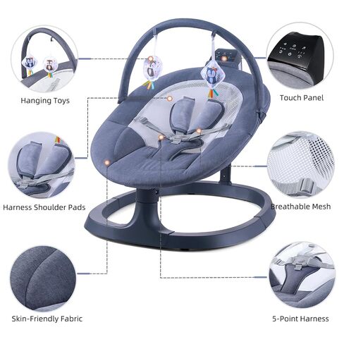 Baby Swings for Infants, Electric Baby Bouncer 3 Speeds, Portable Automatic Rocker with Remote Control, 8 Music Soothing Swing for Newborn 0-6 Month, AC Adapter & Battery Operated, Light Grey in Saudi Arabia