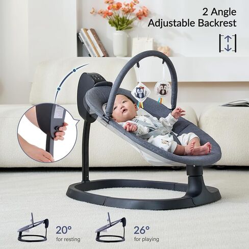 Baby Swings for Infants, Electric Baby Bouncer 3 Speeds, Portable Automatic Rocker with Remote Control, 8 Music Soothing Swing for Newborn 0-6 Month, AC Adapter & Battery Operated, Light Grey in Saudi Arabia