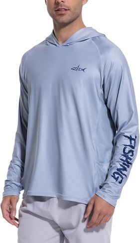 Men's UPF 50+ Fishing Hoodie Quick-Dry Long Sleeve Sun Shirt with Two Side Pockets for Running, Swimming Rash Guard in Saudi Arabia