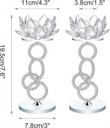 Tea lights Candle Holder Set of 2, Lotus Flower Holder, Crystal Mirror Base, Silver Metal Bracket, fits up to 1.5" Tealight Candles, Use as Wedding Table Centerpieces, Home Room Decor in Saudi Arabia
