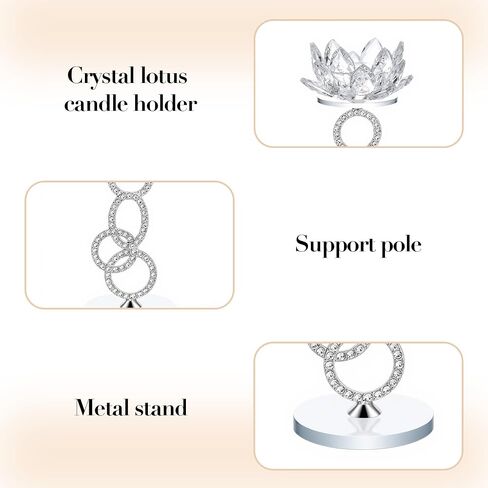 Tea lights Candle Holder Set of 2, Lotus Flower Holder, Crystal Mirror Base, Silver Metal Bracket, fits up to 1.5" Tealight Candles, Use as Wedding Table Centerpieces, Home Room Decor in Saudi Arabia