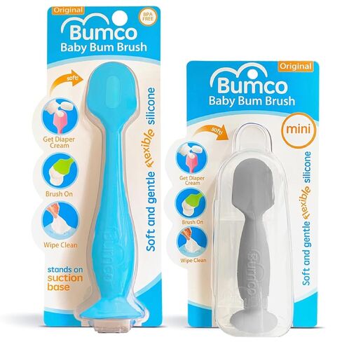 Bumco Baby Bum Brush + Mini Diaper Cream Spatula with Case - BPA-Free Butt Spatula Baby, Soft Diaper Spatula, Baby Diaper Cream Applicator, Mom-Invented Diaper Bag Essentials, Butt Spatula in Saudi Arabia