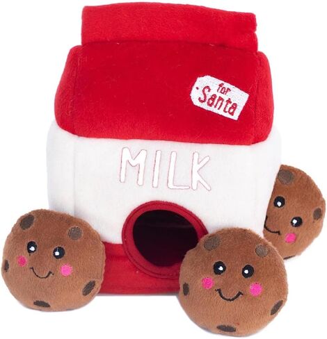 ZippyPaws Burrow- Interactive Dog & Puppy Toys for Boredom, Stimulating Pet Products to Keep Them Busy, Hide & Seek Plush Puzzle, Enrichment Squeaky Toy for Small & Medium Dogs- Santa's Milk & Cookies in Saudi Arabia
