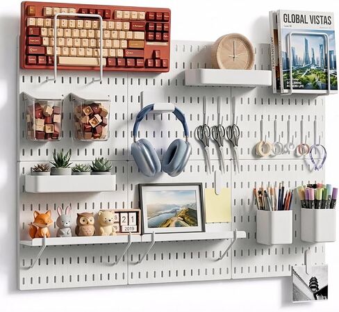 Keepo Pegboard Combination Kit, Pegboards and Accessories Modular Hanging for Wall Organizer, Crafts Organization, Ornaments Display, Nursery Storage, Peg Board (White, 22″×11″) in Saudi Arabia