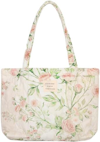 Floral Quilted Cotton Shoulder Bag for Women Medium Size Handbag Large Capacity Thickened Design Tote in Saudi Arabia
