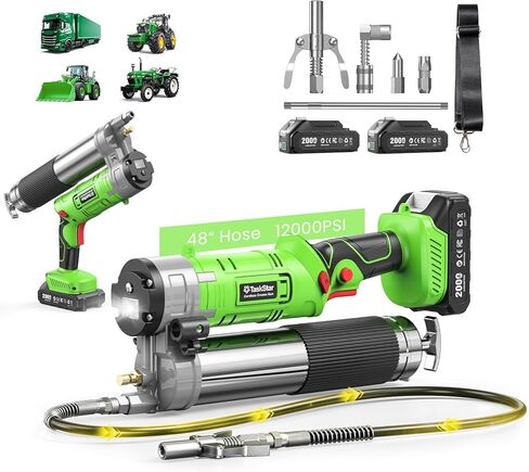 Grease Gun, 2-in-1 Easy-to-Use Battery Grease Gun Kit with 2 * 4000mAh Batteries, Efficient Cordless Grease Gun with 90 Degree Coupler Adapter, Electric Grease Gun with LED Light, Gray in Saudi Arabia