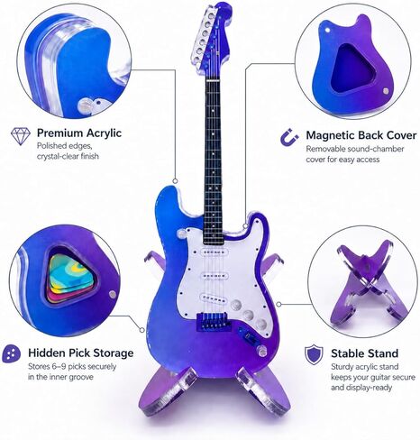 Wooden Guitar Pick Box with Stand 6PCS Unique Guitar Picks Guitar Pick Holder Box Musician Engraved Wooden Plectrum Case Acoustic Guitar Box for Electric Bass Guitar Ukulele Lover in Saudi Arabia