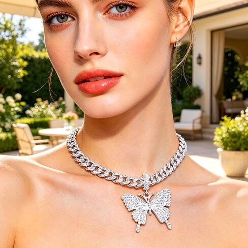 EARENT Butterfly Necklaces Jewelry Rhinestone Crystal Choker Chain for Women in Saudi Arabia