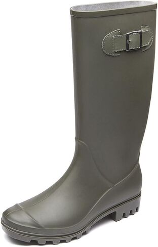 DKSUKO Women's Tall Rain Boots Waterproof Wellington Boots (9 B(M) US,Bright Grey) in Saudi Arabia