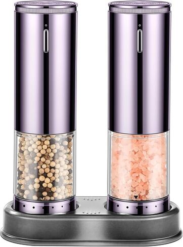 Electric Salt and Pepper Grinder Set Automatic Refillable Salt and Pepper Grinders with LED Light Pepper Grinder Kitchen Gadgets Adjustable Coarseness,One Handed Operation, Large Capacity in Saudi Arabia
