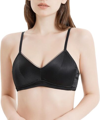 Women's Mulberry Silk Bralette, No Underwire Wireless Bra, Triangle Cup Adjustable Straps in Saudi Arabia