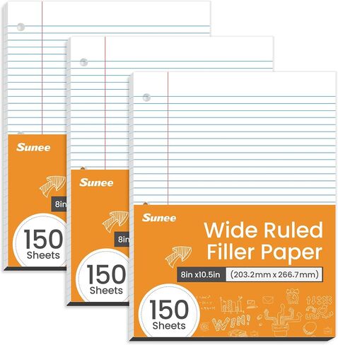 SUNEE Loose Leaf Paper, 450 Sheets, 3 Pack College Ruled Paper, 8 x 10-1/2 Inch Filler Paper, 3 Hole Punch Binder Paper, Loose Leaf Notebook Paper, 150 Sheets/Pack in Saudi Arabia