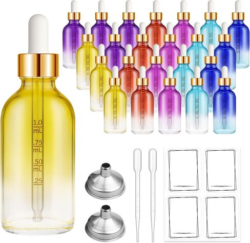 2 oz Dropper Bottle, Glass Eye Dropper Bottles with Golden Top Cap for Essential Oils, 24 Pack Tincture Bottle with Labels and Funnel in Saudi Arabia