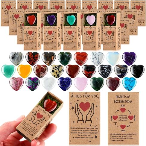 50 Sets Small Natural Heart Healing Gifts Bulk Small Crystals Heart Healing Stones with Boxes Mini Heart Shape Love Stones Breathing Stress Relief Gifts for Women Wife Teacher Employee in Saudi Arabia