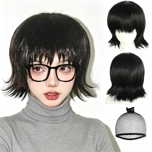 Short Blue Wig with Bangs for Game Cosplay Blue Cosplay Wig with Pink Highlights for women Short Wavy Blue Bob Wig for Halloween Outfit Bright Blue Anime Wig for Party Costume+Wig Cap in Saudi Arabia
