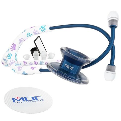 سماعة الطبيب MDF Instruments Paws MD One Epoch، تيتانيوم خفيف الوزن، للبالغين، رأس مزدوج، أجزاء مجانية مدى الحياة، أنبوب الكفوف، أزرق تيتانيوم، سماعة رأس كابريديوم، MDF777TPWCD in Kuwait