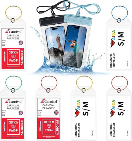 2025 Cruise Ship Essentials Kit - 2 Adjustable Lanyards, 4 Waterproof Luggage Tags, 2 Phone Pouches, 4 Heavy-Duty Magnetic Hooks & 2 Towel Bands | Carnival NCL MSC Princess& All Cruise Ships in Saudi Arabia