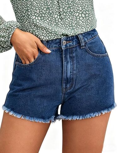 BISUAL Womens Denim Shorts Stretch Jean Shorts Womens High Waisted Raw Edge Denim Shorts Casual Jean Shorts for Women in Saudi Arabia
