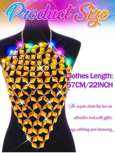 Aukmla Crystal Bra Body Chain Top Silver Rhinestones Light Up Halter Crop Tops LED Beach Bikini Chest Chains Body Jewelry for Women in Saudi Arabia