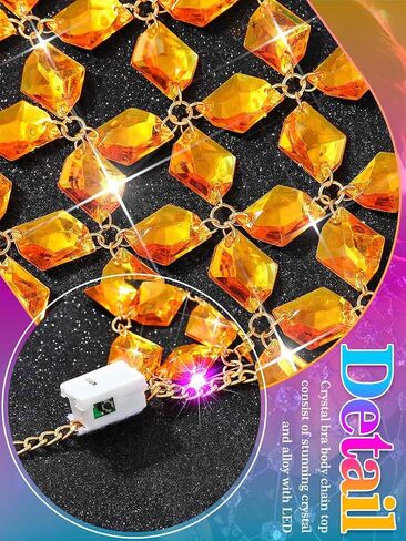 Aukmla Crystal Bra Body Chain Top Silver Rhinestones Light Up Halter Crop Tops LED Beach Bikini Chest Chains Body Jewelry for Women in Saudi Arabia