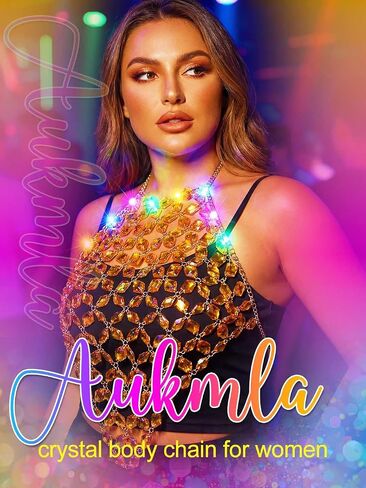 Aukmla Crystal Bra Body Chain Top Silver Rhinestones Light Up Halter Crop Tops LED Beach Bikini Chest Chains Body Jewelry for Women in Saudi Arabia