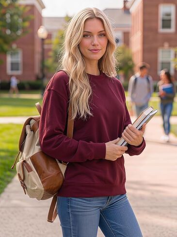 Women’s Oversized Crewneck Sweatshirt - Casual Long Sleeve Loose Fit Pullover Top for Ladies in Saudi Arabia
