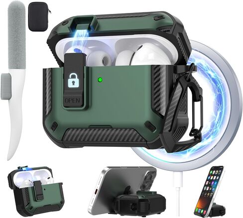 Maxjoy for AirPods 4 Case with Lock, AirPods 4th Generation Case Cover with Cleaner Kit Shockproof AirPods Gen 4 Protective Case with Keychain Compatible with Apple AirPods 4th Generation 2024, Black in Saudi Arabia