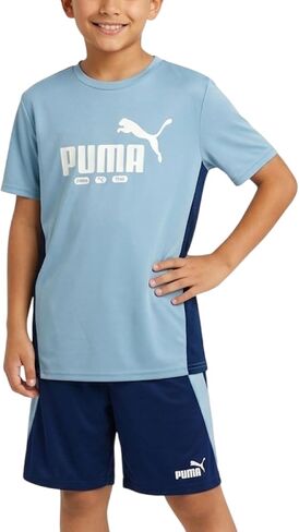 PUMA Boys Active Shorts Set - 2 Piece Dry Fit T-Shirt and Performance Gym Shorts - Activewear Clothing Set for Boys (4-16) in Kuwait