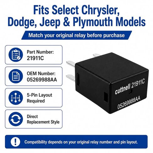 6-Pack 21911C 05269988AA Relays 12VDC 10A 5-Pin SPDT Automotive Relay - Compatible with Select Chrysler, Jeep, Dodge Vehicles - Fixes Headlight, Wiper & Dual-Circuit Failures in Saudi Arabia