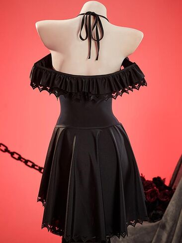 MEOWCOS Women One Piece Swimsuits Gothic Tummy Control Bathing Suit with High-Low Beach Wrap Skirt in Saudi Arabia