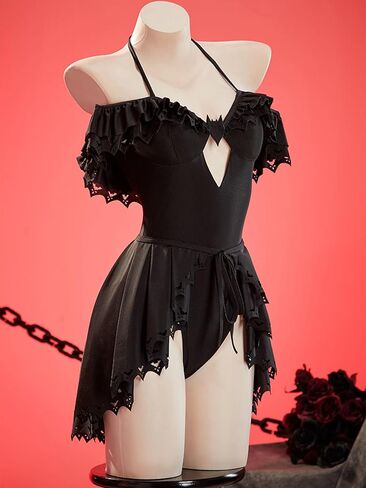 MEOWCOS Women One Piece Swimsuits Gothic Tummy Control Bathing Suit with High-Low Beach Wrap Skirt in Saudi Arabia