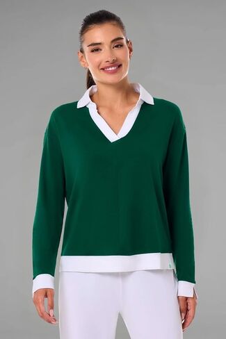 Long Sleeve Collared Polo Shirt - UPF 50+ Sun Protection - Fontainebleau 2.0 in Eden Green in Saudi Arabia