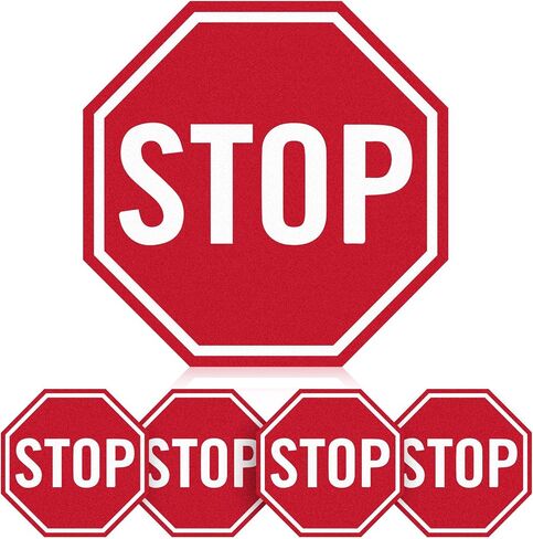Nuanchu 10 Pcs Stop Floor Sign Stickers, 17" x 17" Anti Slip Adhesive Non-reflective Octagon Stop Safety Warning Tags Labels for Garage Street Traffic Parking (Double Border) in Saudi Arabia