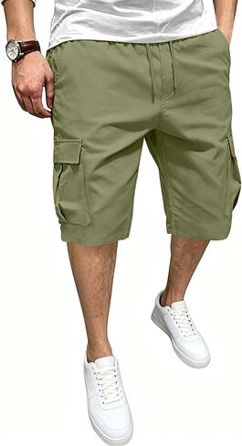 Mens Cargo Shorts Lightweight Stretch Hiking Shorts Casual Shorts Elastic Waistband 5 Pockets Work Shorts in Kuwait