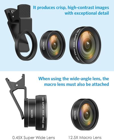 Criacr Phone Camera Lens, 198°Fisheye Lens, 120° Super Wide Angle Lens, 20X Macro Lens, for TIK Tok, Vlog Video, Clip on Phone Lens for iPhone 12 12 Pro, 11, XS, XR 8 7 Plus 7, Samsung, Smartphones in Saudi Arabia