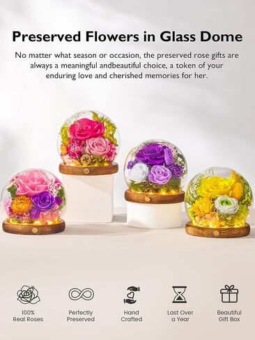 Eterfield Preserved Flowers in Glass Dome with LED Light, Mother's Day Roses Gifts for Mom, Long-Lasting Forever Globe Flowers for Women, Wife, Grandma, Sister, Birthday, Anniversary, Purple in Saudi Arabia