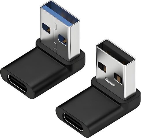 Herfair 90 Degree USB to USB C Adapter (2-Pack) Right Angle USB-C Female to USB Male Converter USB 3.2 C Type Plug Adapter Vertical USB Port Changer Extender Connector (Up+Down Angle) in Saudi Arabia
