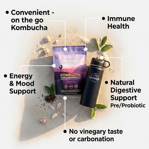 TruWild Natural Kombucha Powder Probiotic Supplement Vegan Drink Mix – Gut Health Digestive Enzymes w/Live Cultures + Apple Cider Vinegar & Prebiotics – 20 Servings in Saudi Arabia