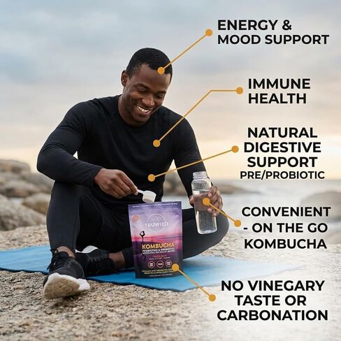 TruWild Natural Kombucha Powder Probiotic Supplement Vegan Drink Mix – Gut Health Digestive Enzymes w/Live Cultures + Apple Cider Vinegar & Prebiotics – 20 Servings in Saudi Arabia