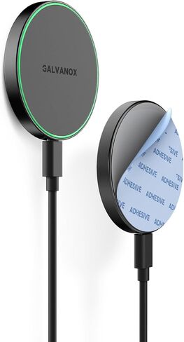 Galvanox Stick-On Magnetic Wireless Charger, Compatible with MagSafe (15W) iPhone Fast Charging, Low-Profile Pad for Wall, Home Office, Magnet Car Mount with Removable USB-C (Adhesive Mounting) in Saudi Arabia