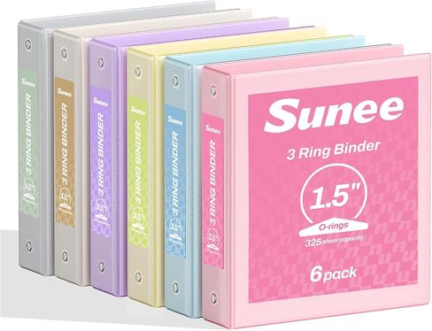 SUNEE 3 Ring Binder 1 Inch 6 Pack, Clear View Binder Three Ring PVC-Free (Fit 8.5x11 Inches) for School Binder or Office Binder Supplies, White Binder in Saudi Arabia