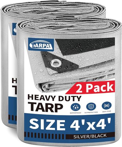 TARPAL Small Tarps 4x6 Feet(2-Pack) Heavy Duty Tarp 10.5Mil Multipurpose Protective Cover Waterproof,Snow or UV Protection,Durable Reinforced Edges,Silver/Black in Saudi Arabia