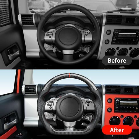 Full Leather Steering Wheel, D-Shaped Flat Bottom Perforated Leather Grip Steering Wheel Fit for Toyota FJ Cruiser 2007-2017 in Saudi Arabia
